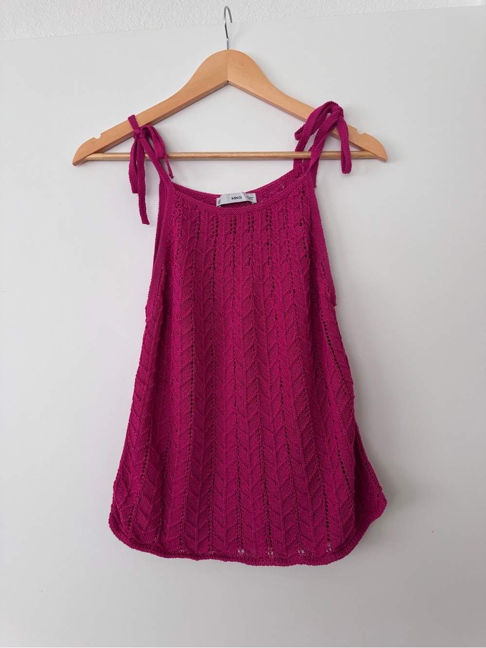 Mango Magenta Knit Tie-Shoulder Tank